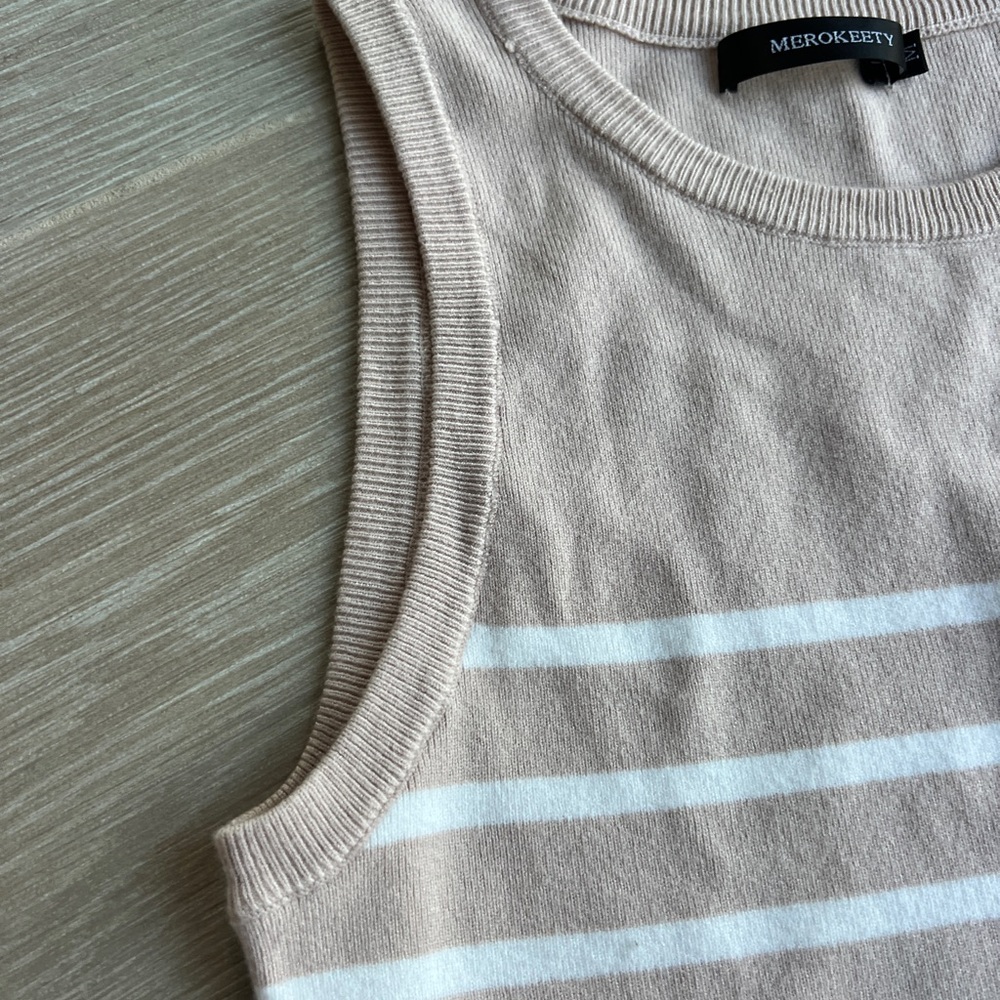 Minimalist Striped Tank Top in Tan and White - Picture 3 of 6